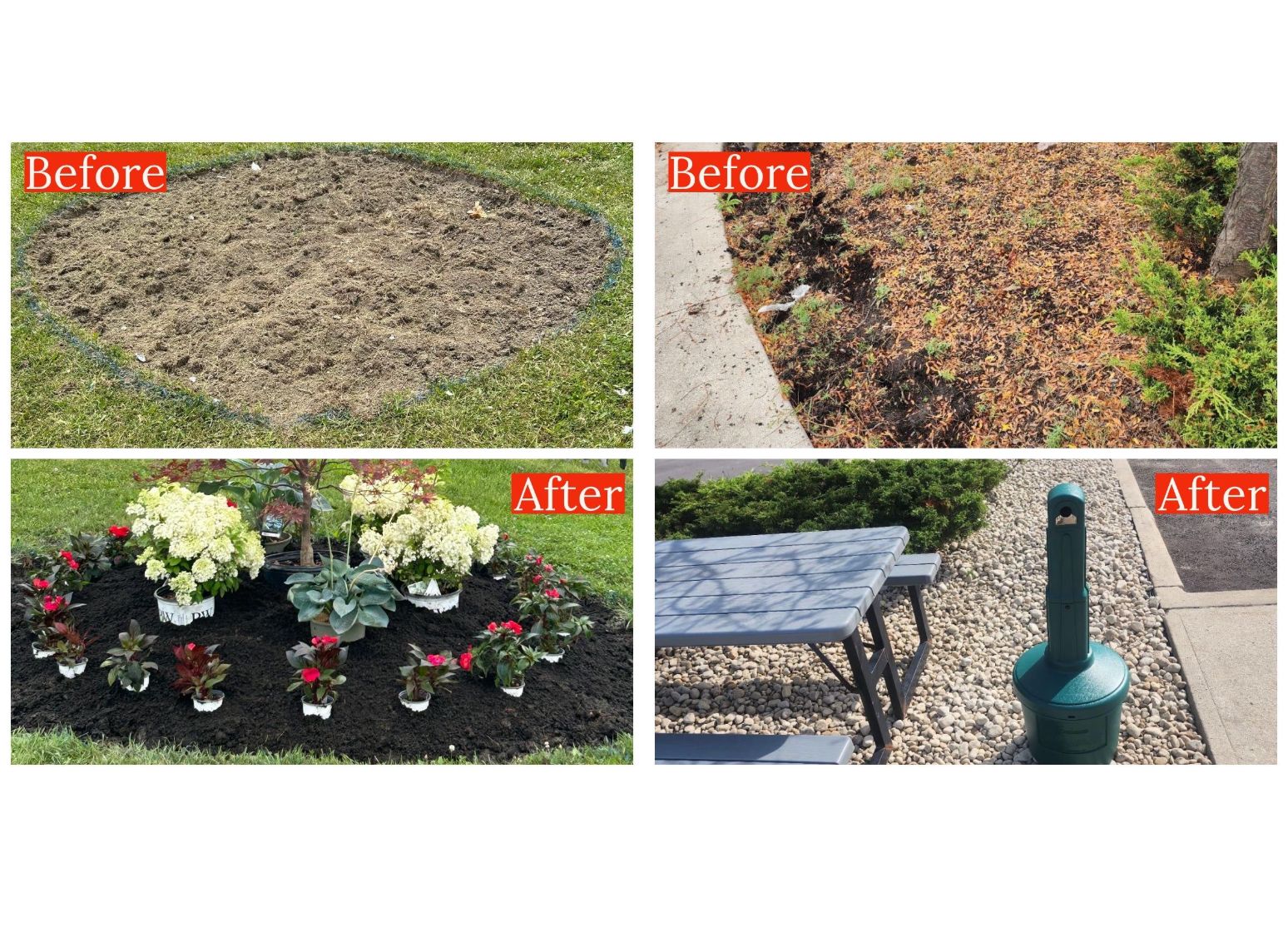 two before and after photos garden and mulch